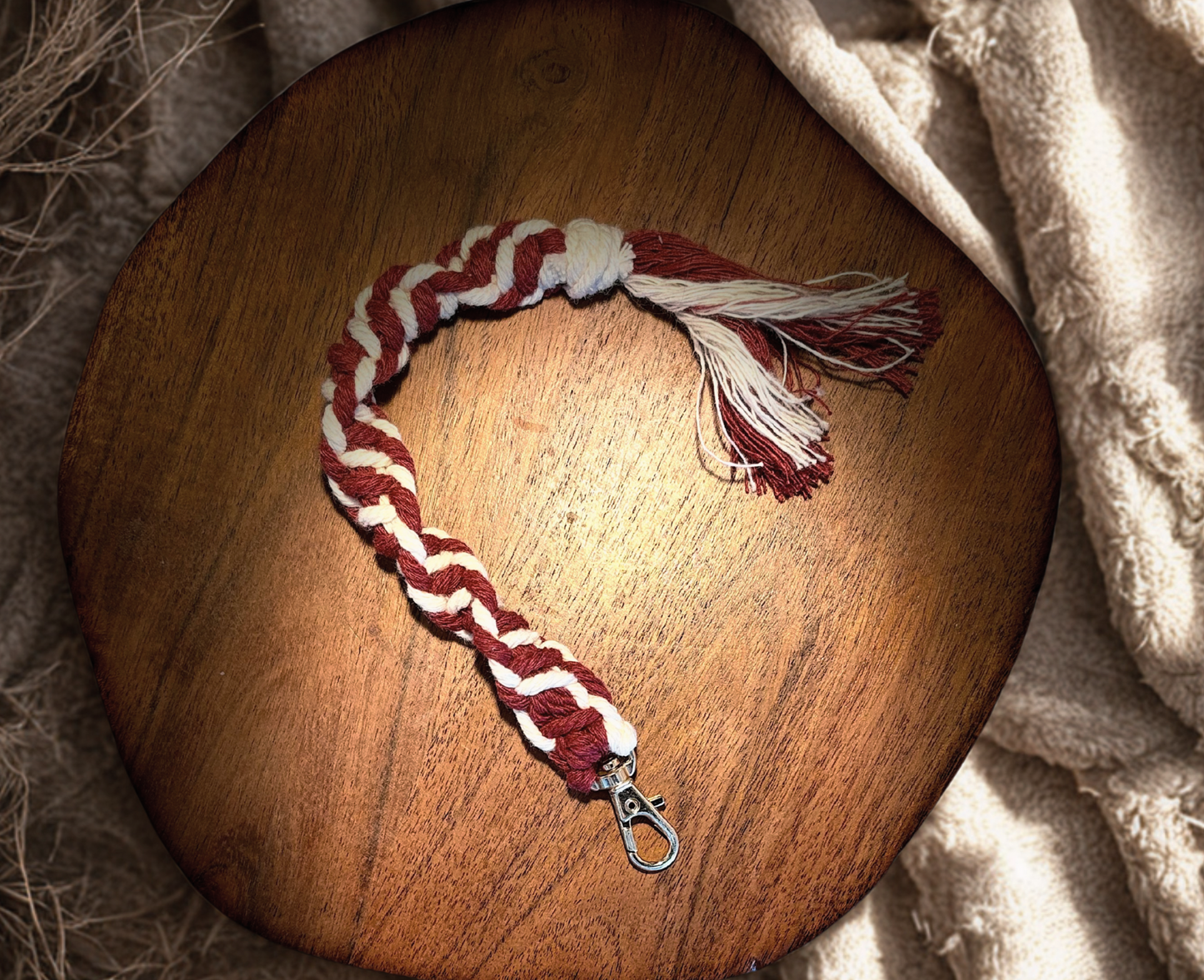 Red & White Macrame Keychain