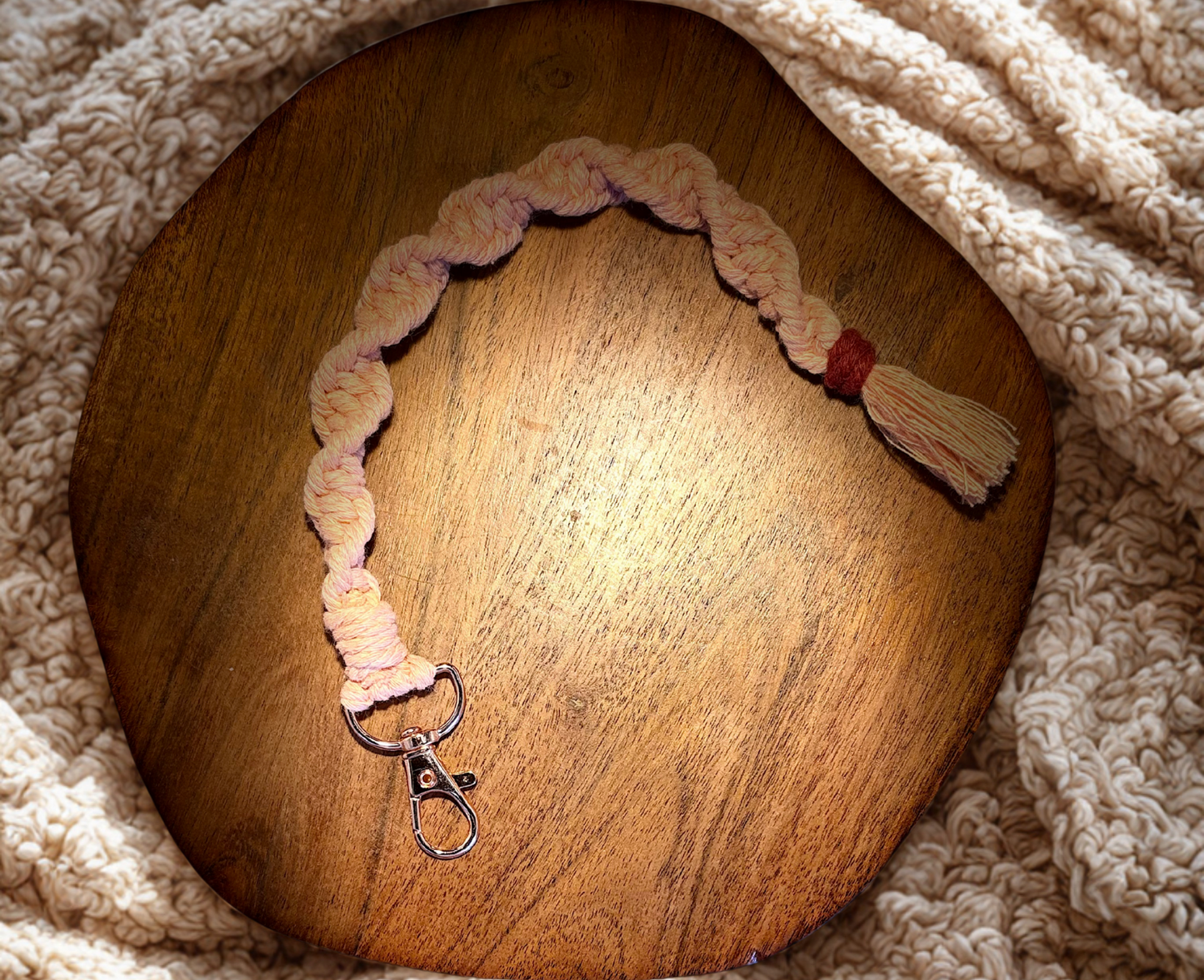 Blush macrame keychain